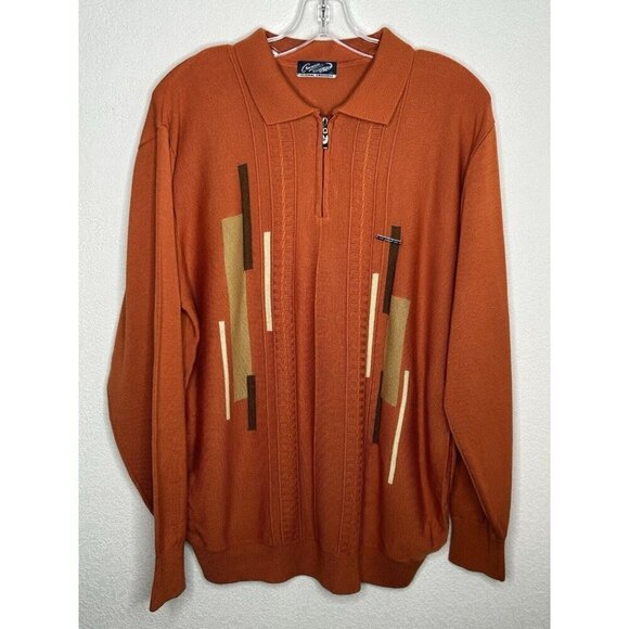 Crocodile Sweater Mens Medium Quarter Zip Polo Sweater Orange Retro Rockabilly - Picture 2 of 13
